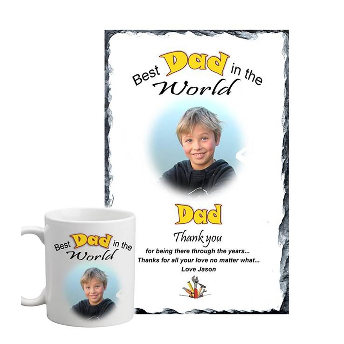 Customised Slate & Mug Gift - Dads Tools with Photo