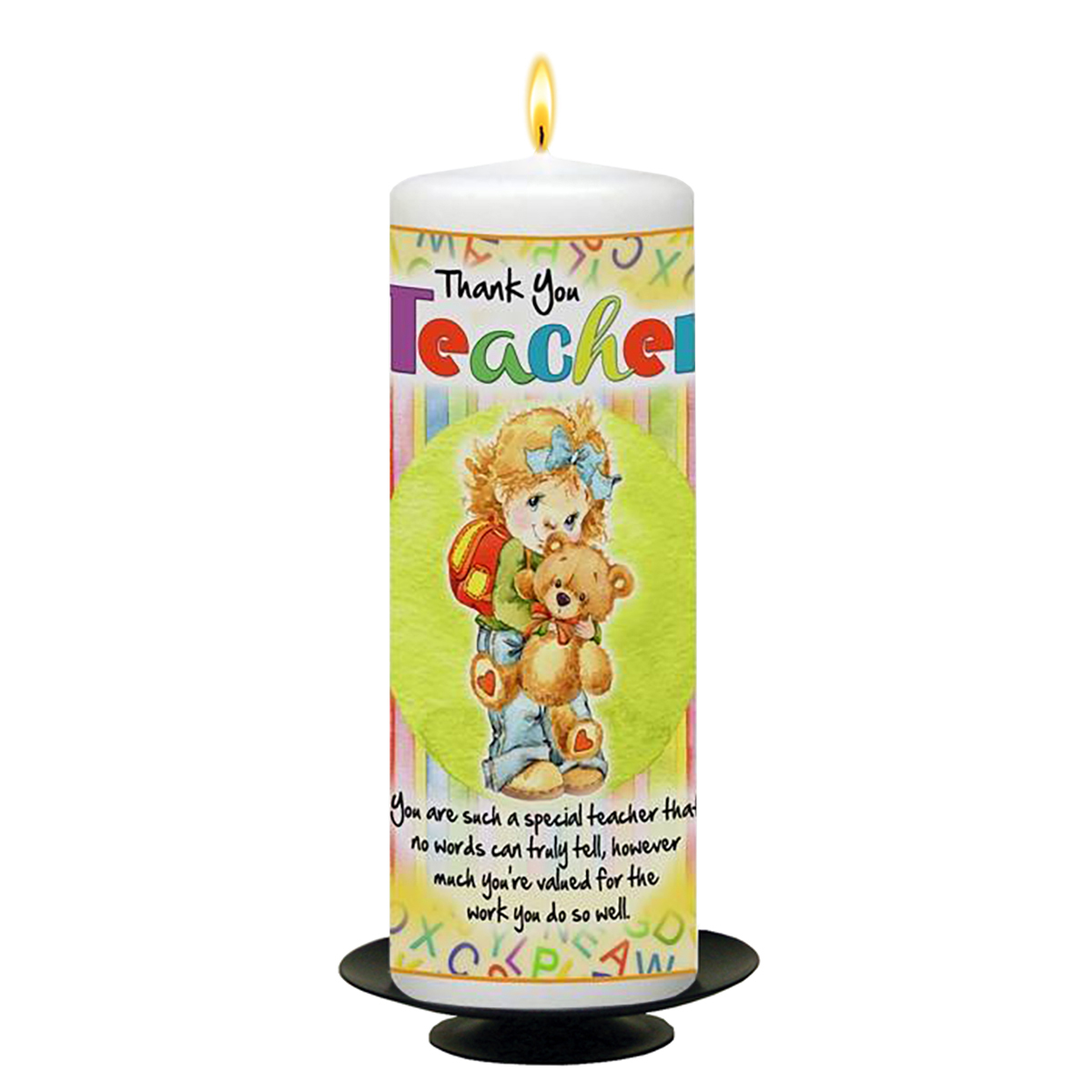 Customised Thank You Teacher Candle Gift - Girl Hugging Ted