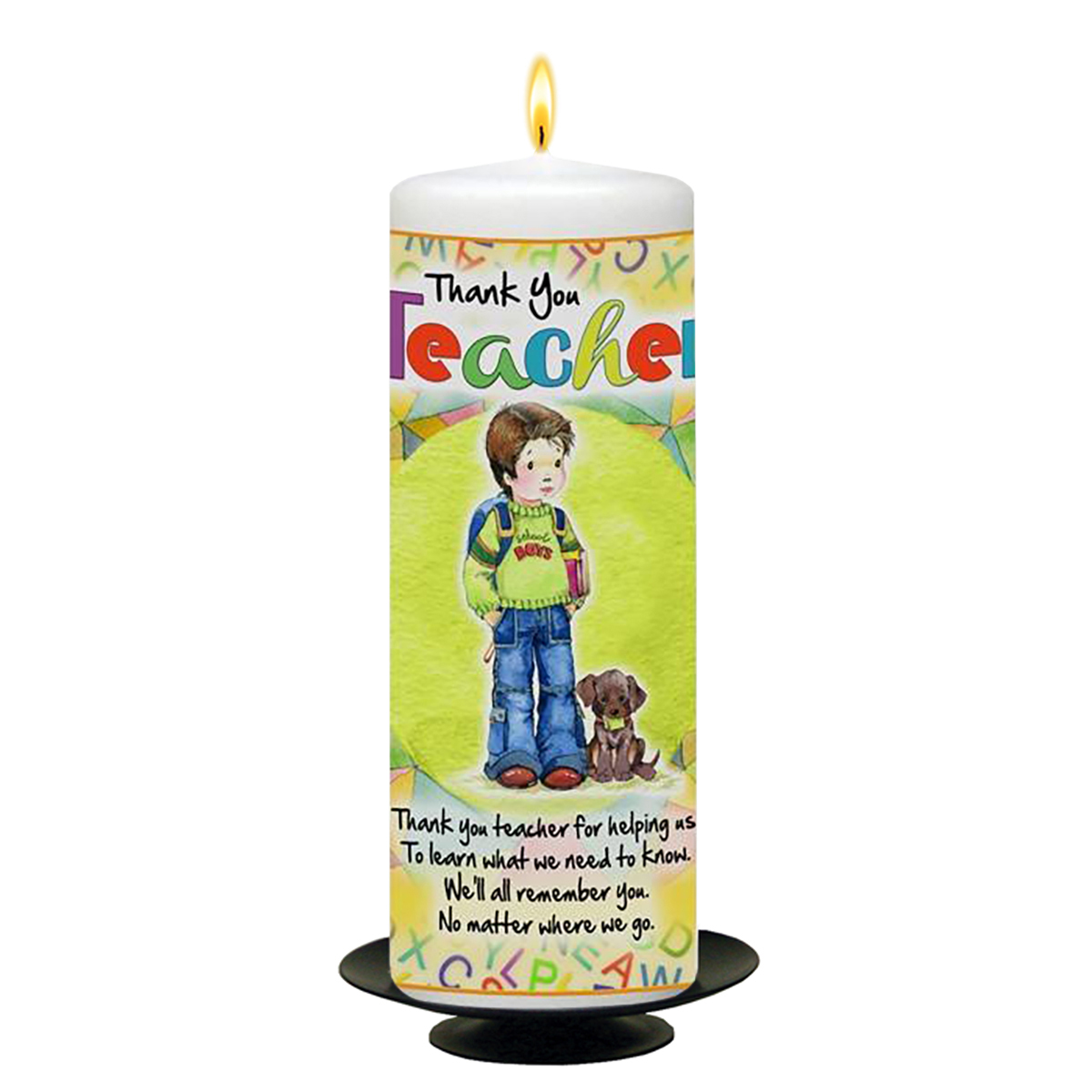 Customised Thank You Teacher Candle Gift - Boy & Sitting Dog