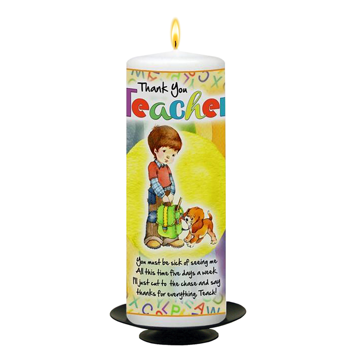 Customised Thank You Teacher Candle Gift - Boy & Puppy Playing