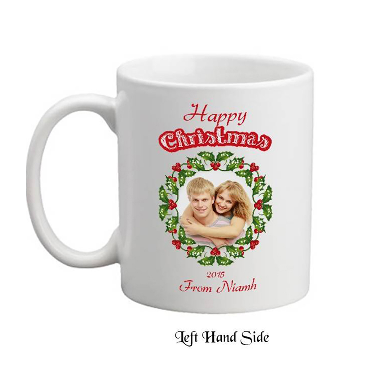 Personalsied Christmas Mug Gift - Holly & Xmas Wreath with Photo