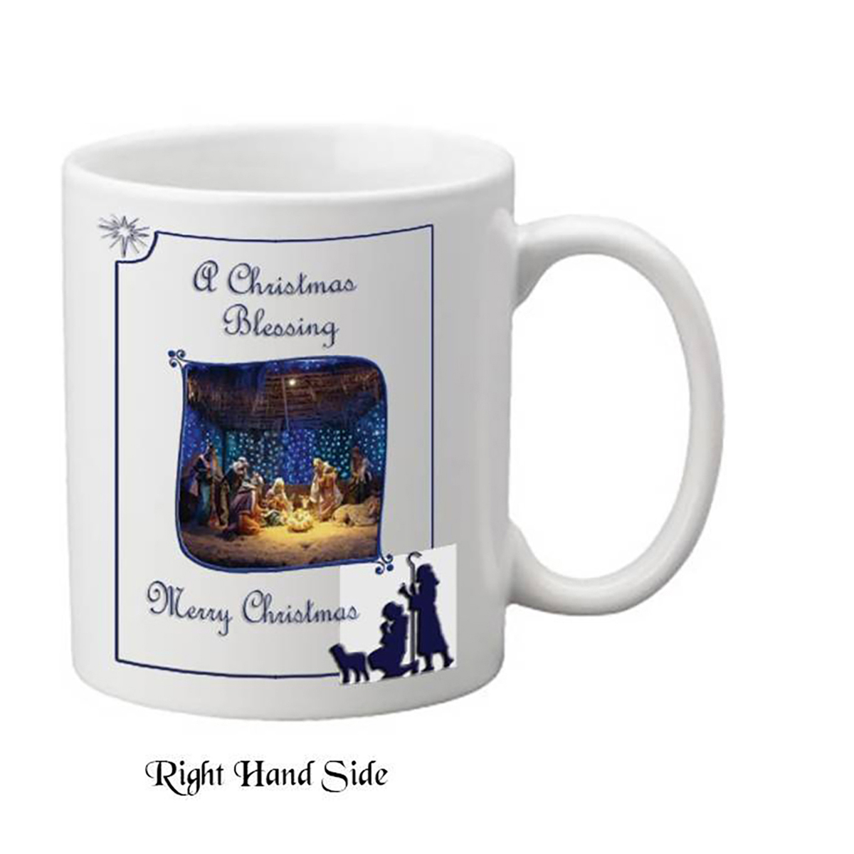 Personalsied Christmas Mug Gift - Nativity Silouette - Blue Manger