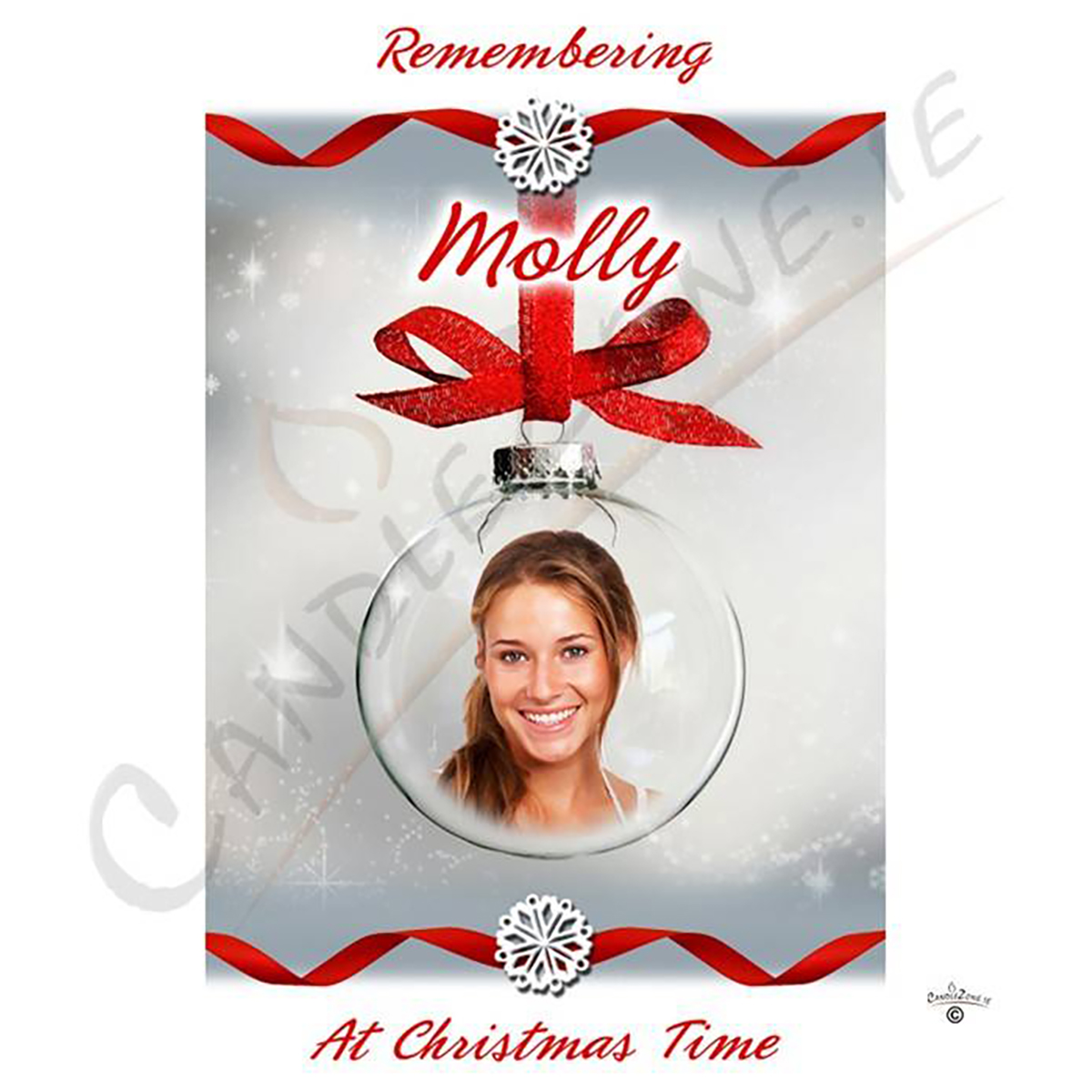 Customised Christmas Remembrance Candle - Red Ribbon with one Photo