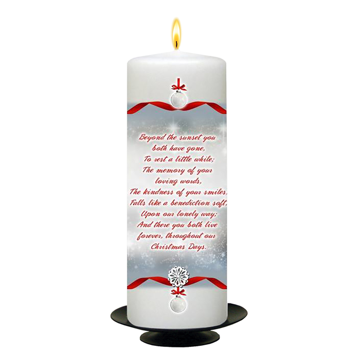 Customised Christmas Remembrance Candle - Red Ribbon with two Photos