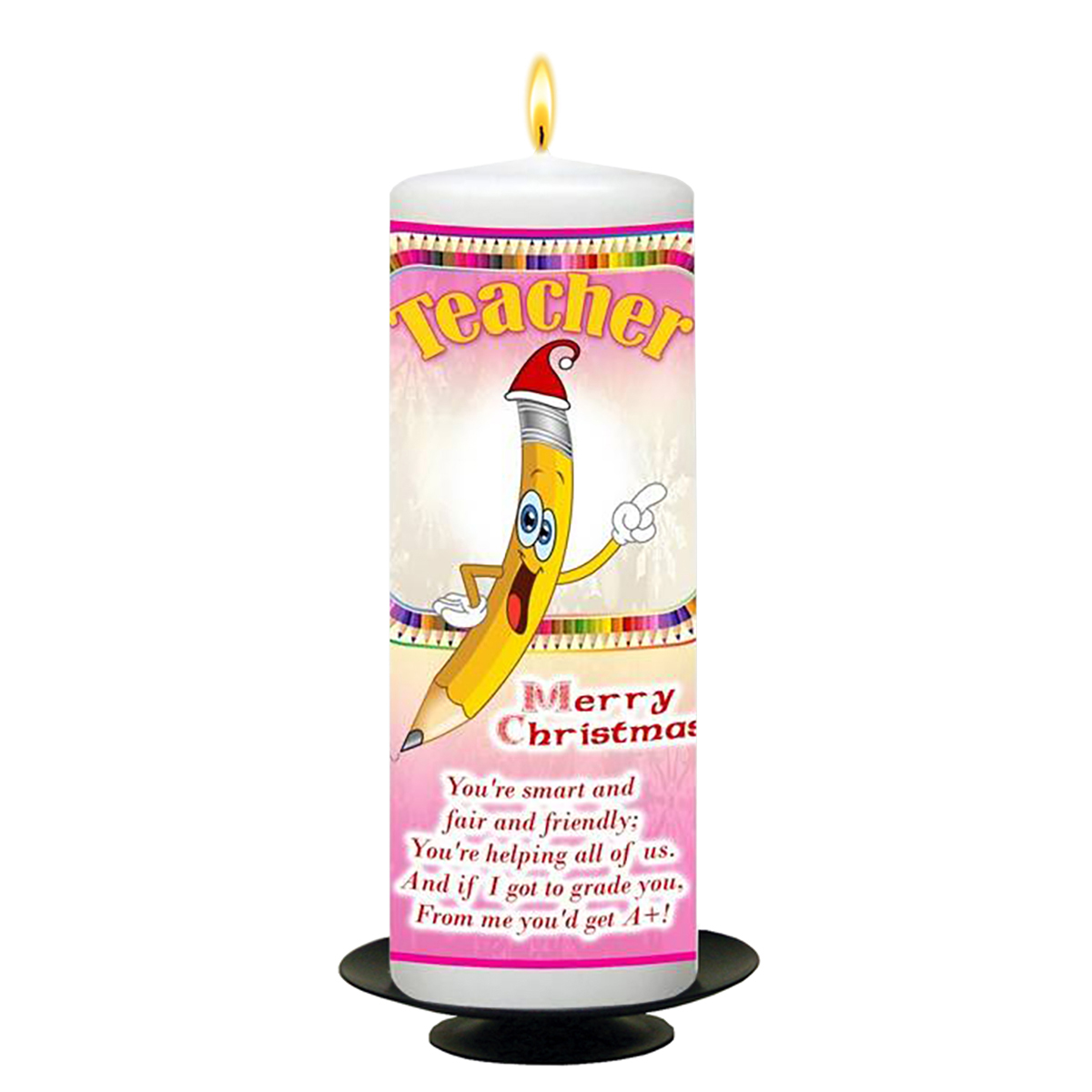 Customised Christmas Teacher Candle Gift - Pencil