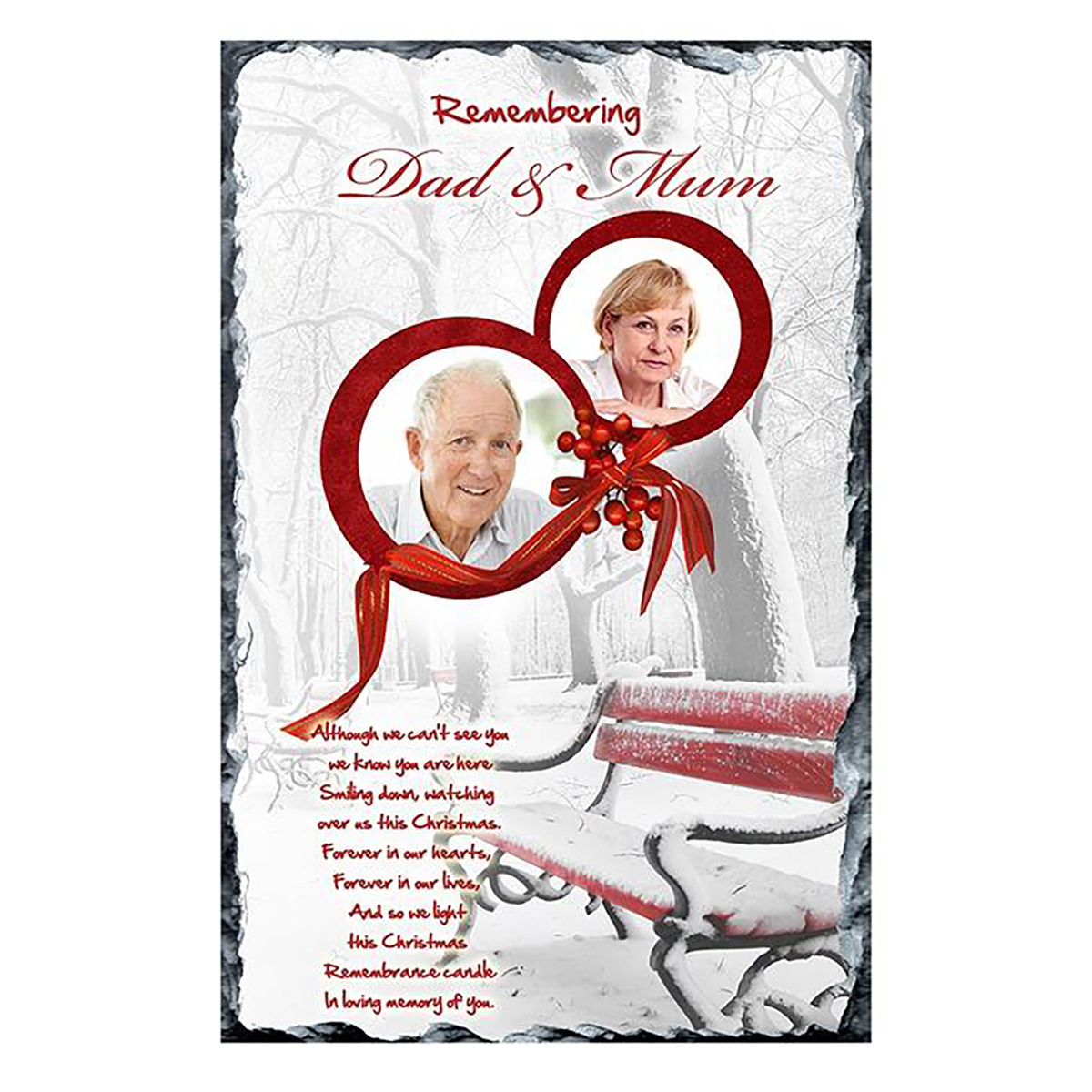 Customised Christmas Remembrance Slate - Bench with Two Photos