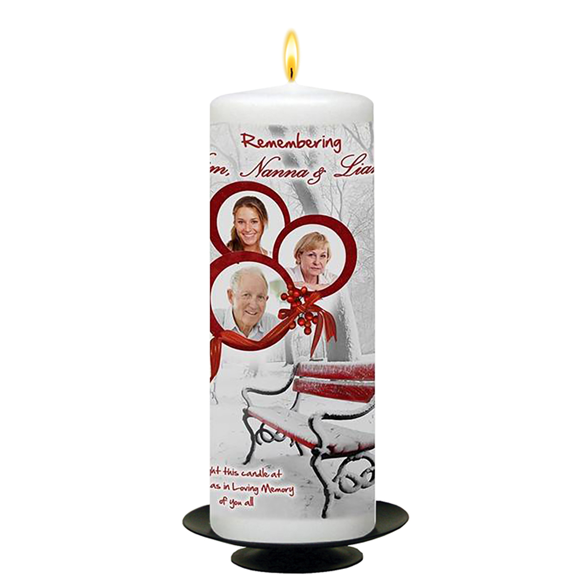Customised Christmas Remembrance Candle - Bench & Three Photos