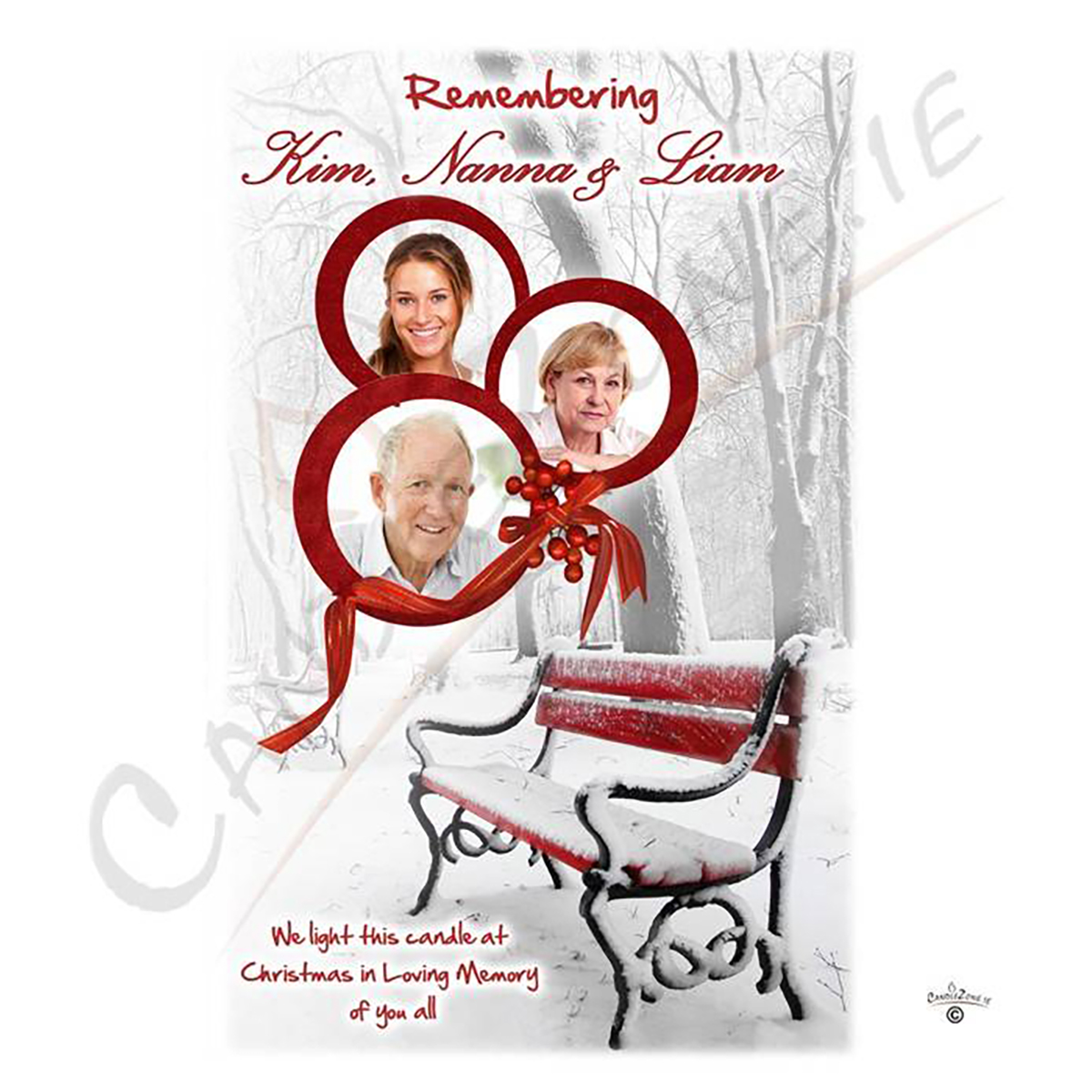 Customised Christmas Remembrance Candle - Bench & Three Photos