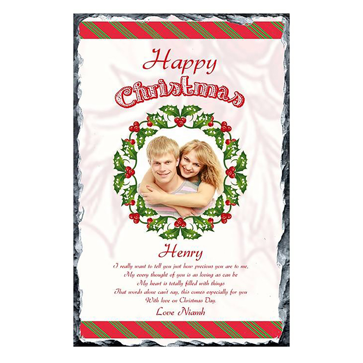 Personalsied Christmas Slate Gift - Holly & Xmas Wreath with Photo