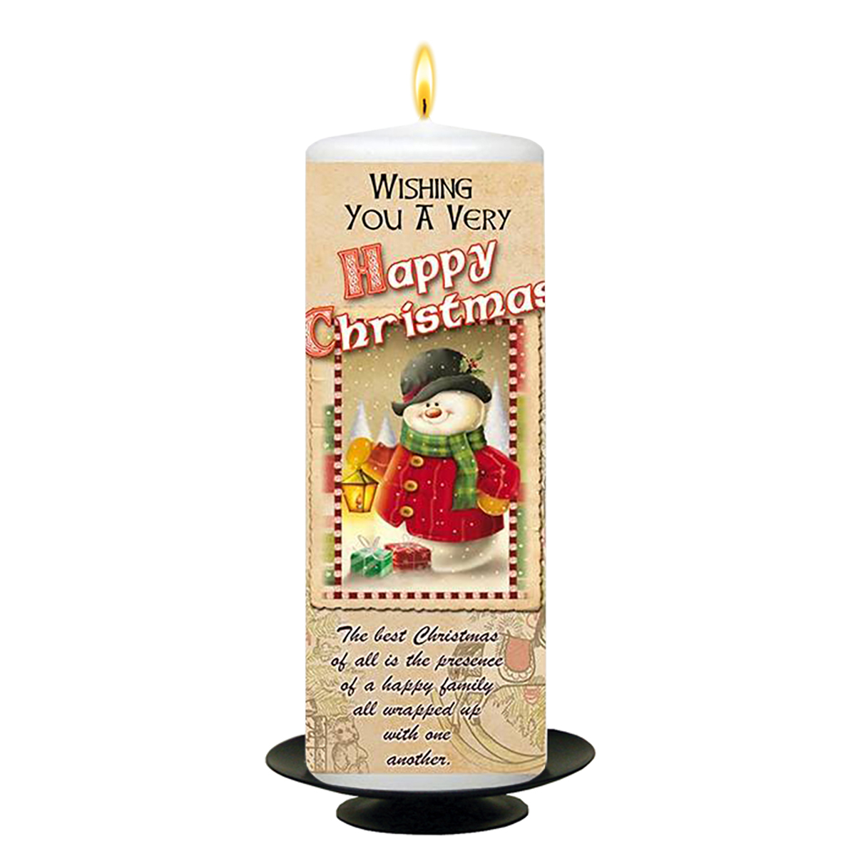Customised Christmas Candle - Postcard Snowman & Lantern