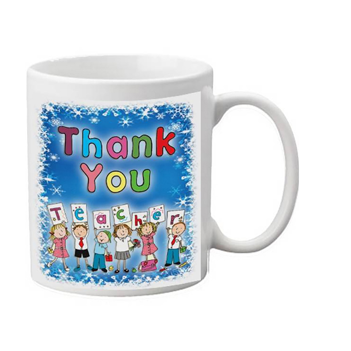 Customised Christmas Teacher Mug Gift - Children & Snowflakes