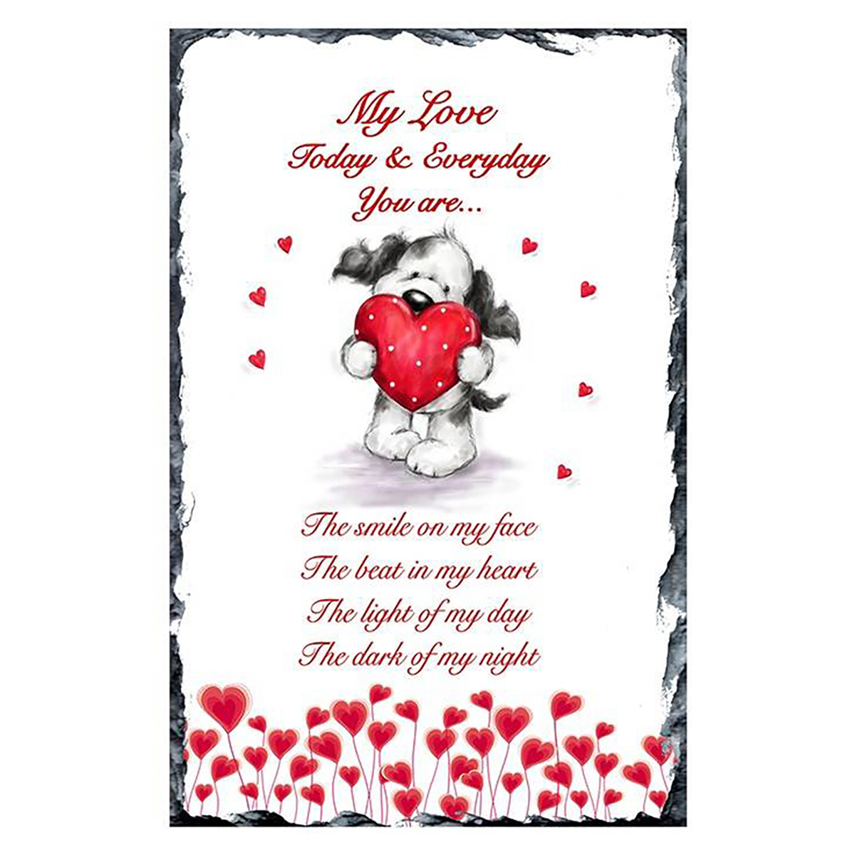 Customised Valentines Slate Gift - Teddy Dog and Heart
