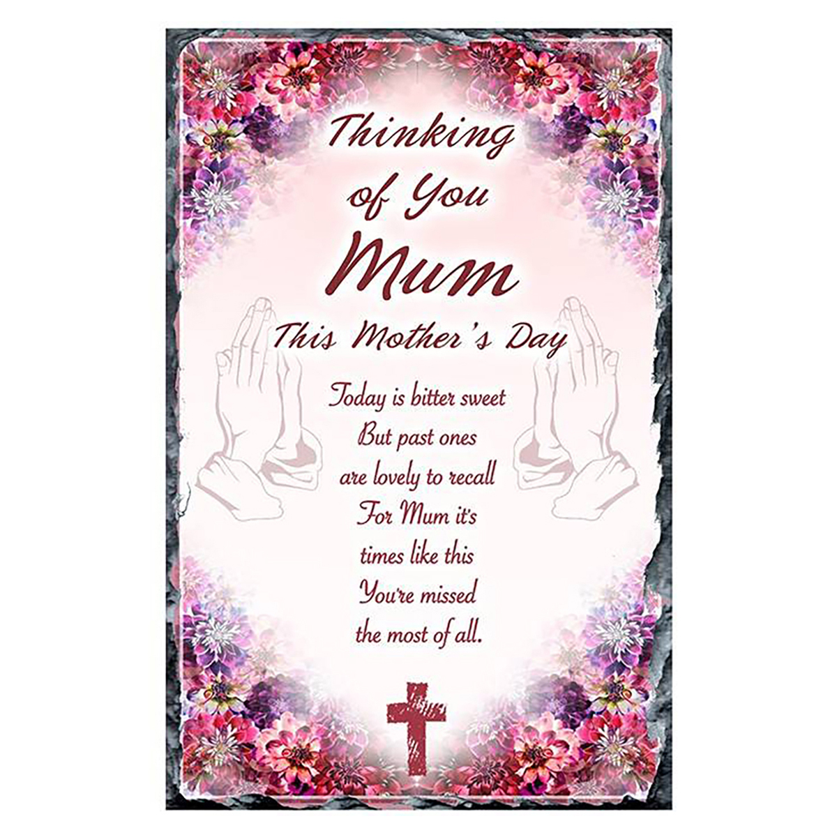 Customised Mothers Day Remembrance Slate - Flowers & Praying Hands