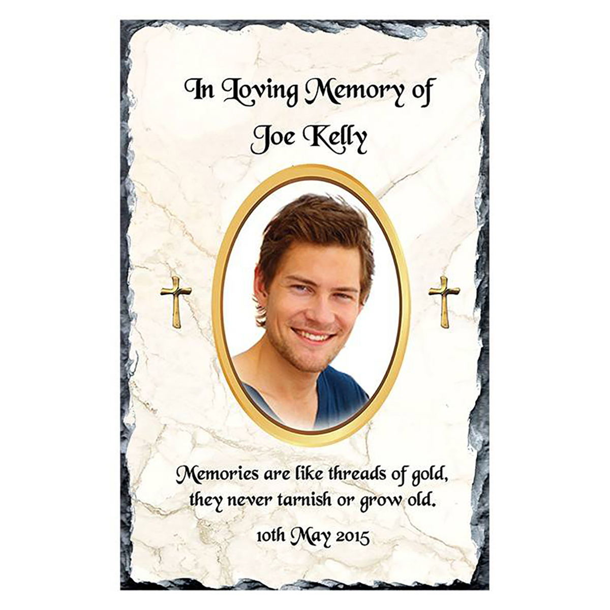 Personalsied Remembrance Slate - Gold Cross with Photo