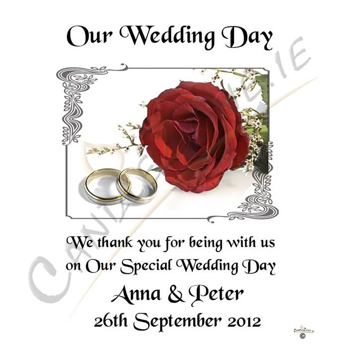 Customised Thank you Wedding Favour - Red Roses & Silver Rings