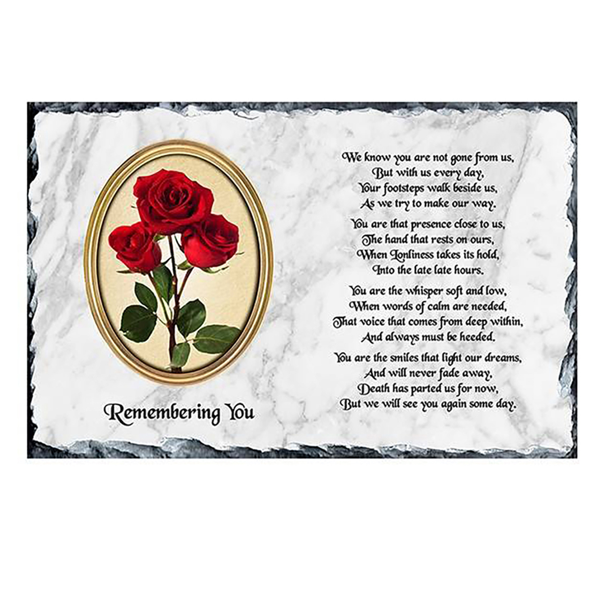 Personalsied Remembrance Slate - Red Rose & White Marble