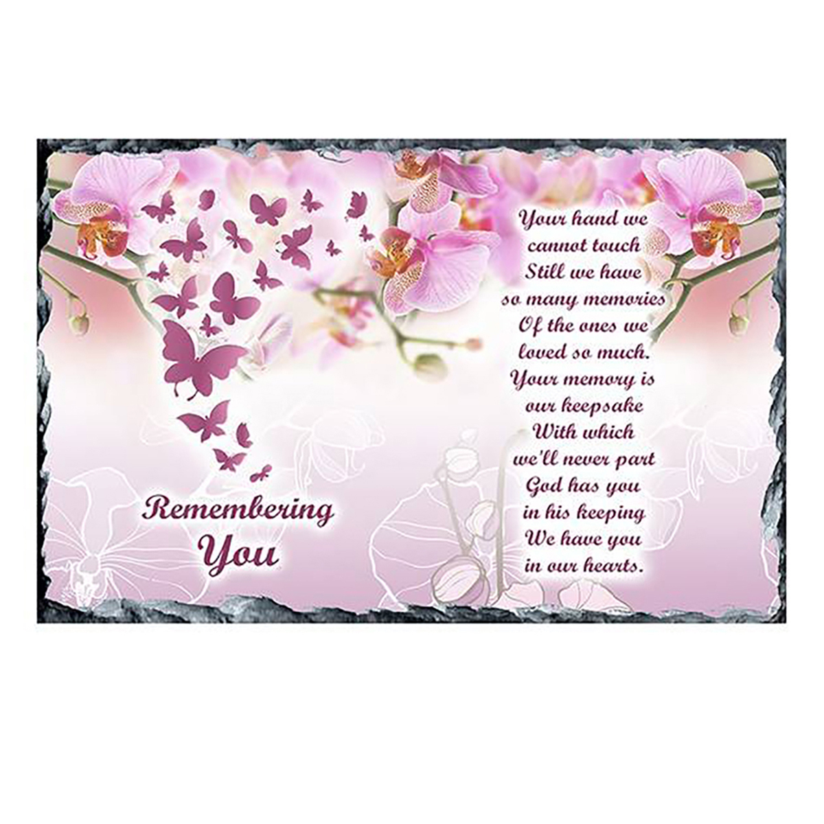Personalsied Remembrance Slate - Butterfly & Pink Orchids