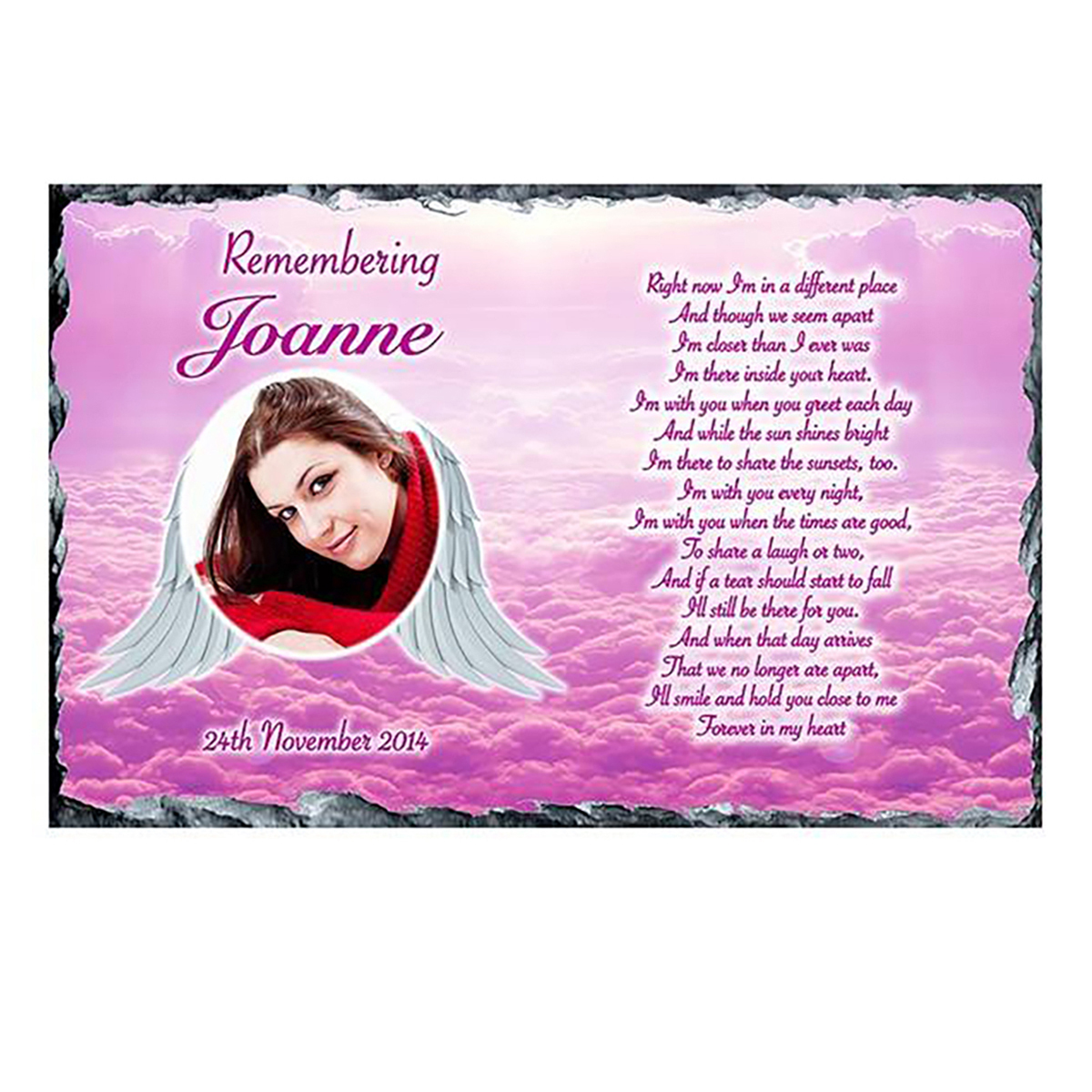 Personalsied Remembrance Slate - Cloud & Wings Pink with Photo