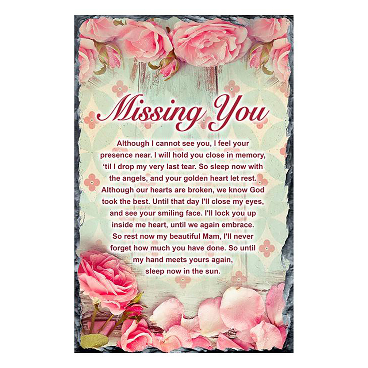 Personalsied Remembrance Slate - Roses & Petal