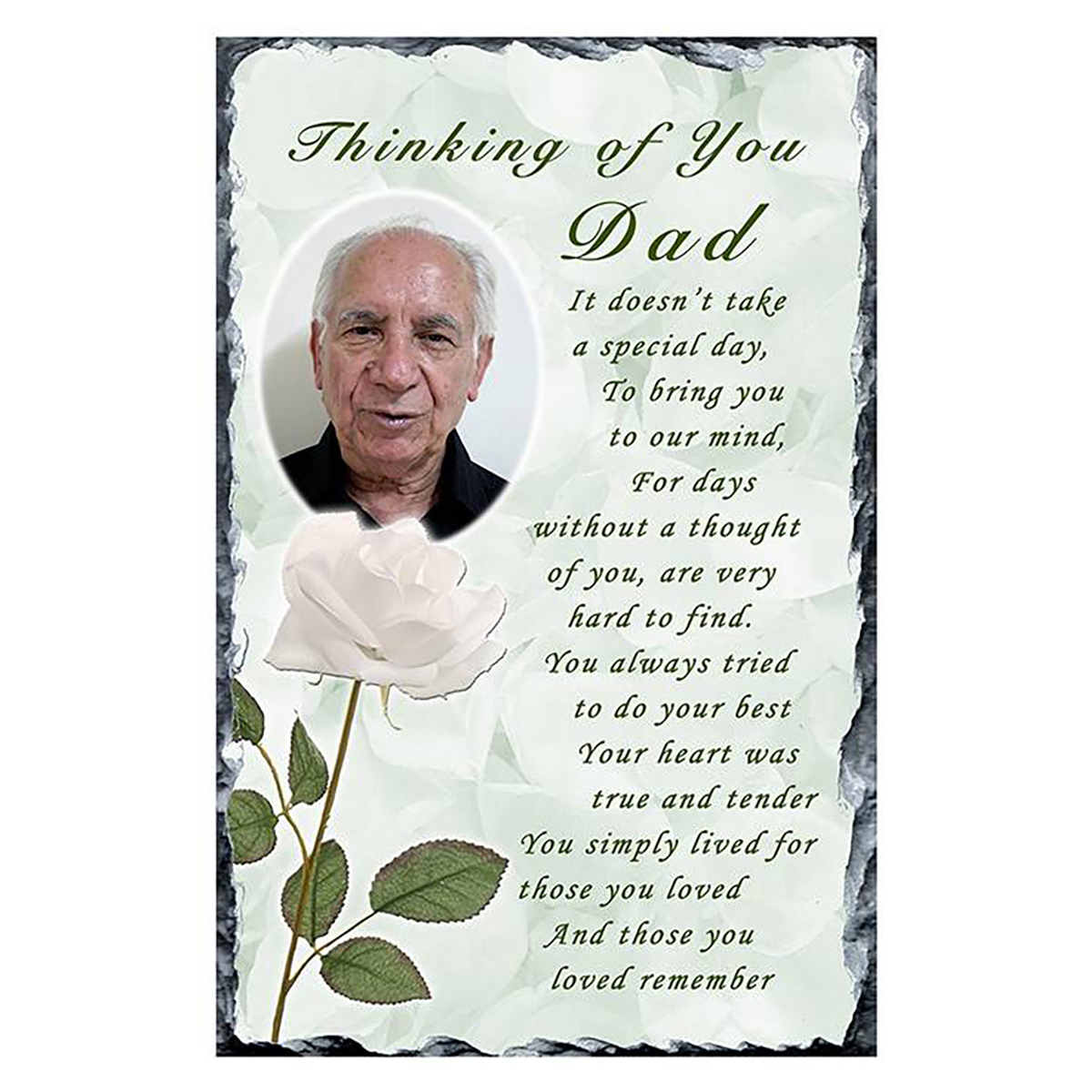 Personalsied Remembrance Slate -White Rose Thinking of you with Photo