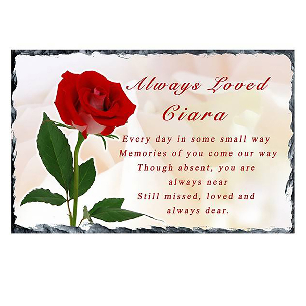 Personalsied Remembrance Slate - Red Rose Landscape