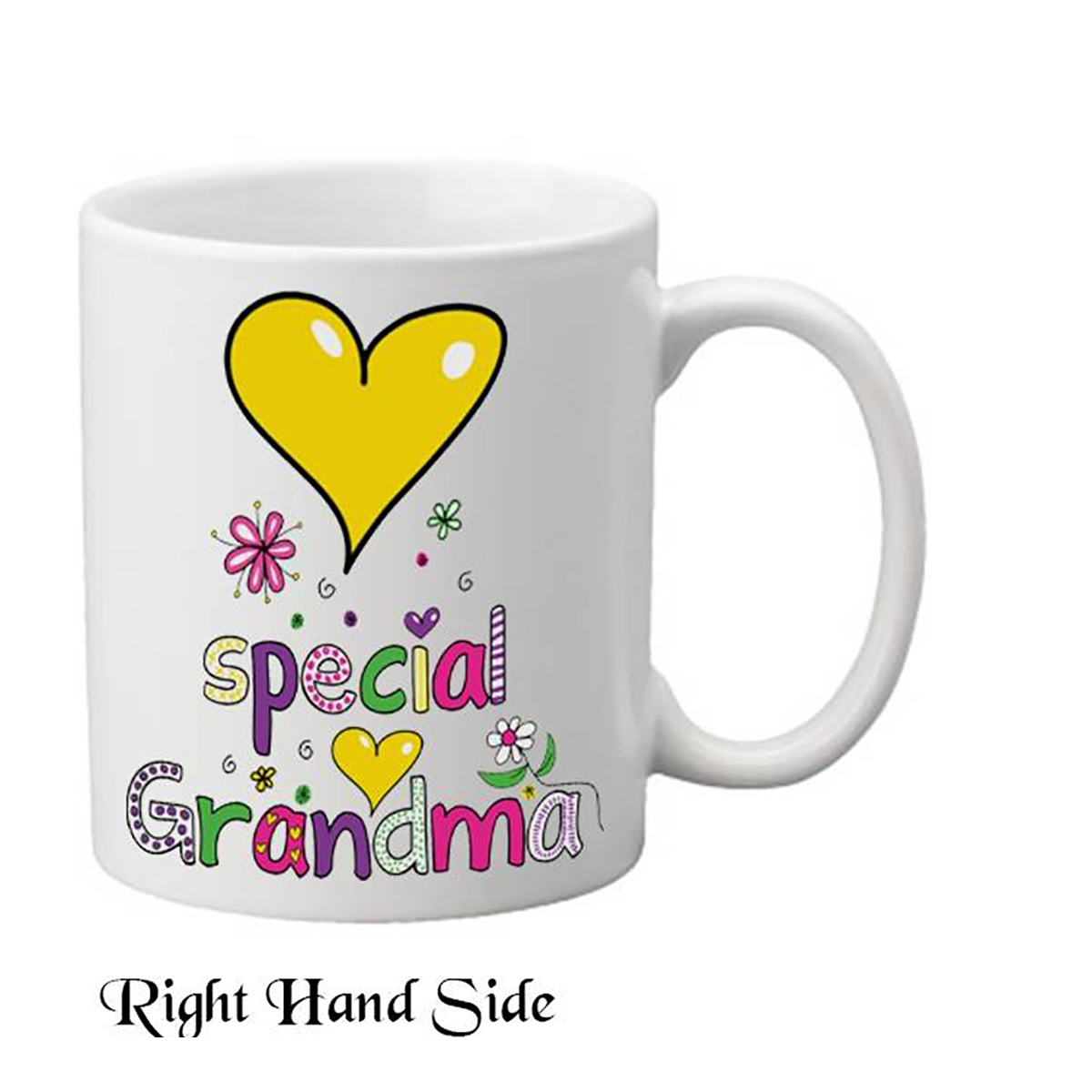 Customised Mothers Day Mug Gift - Heart & Flowers Grandma