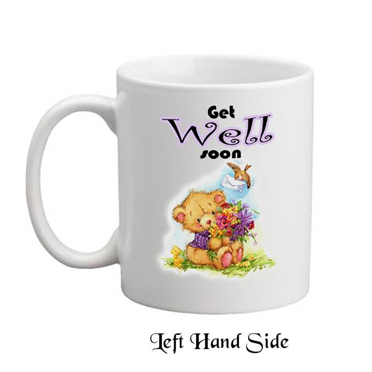 Customised Get Well Soon Mug Gift - Teddy & Bouquet