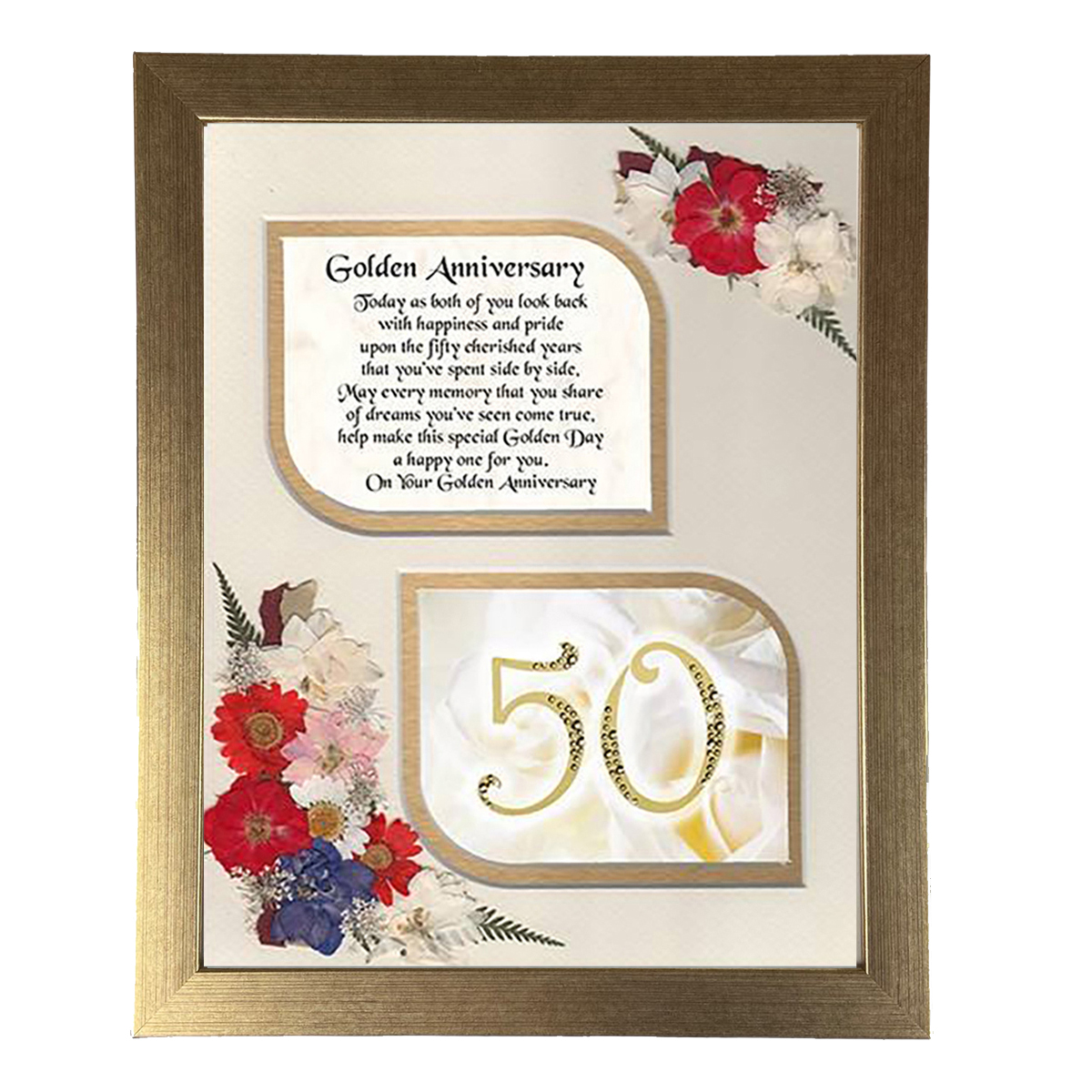 Anniversary Frame - 50th (Golden) Anniversary Flowers & Verse & Photo