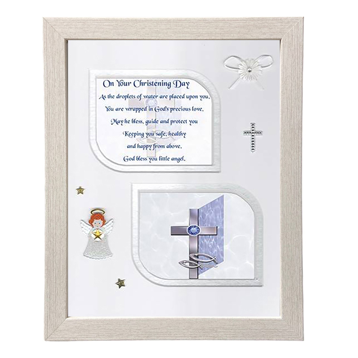 Christening Frame - Christening Cross & Fish Blue