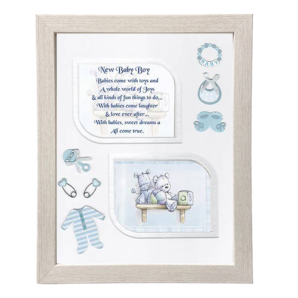 New Baby Frame - New Baby Teddy on Shelf Blue