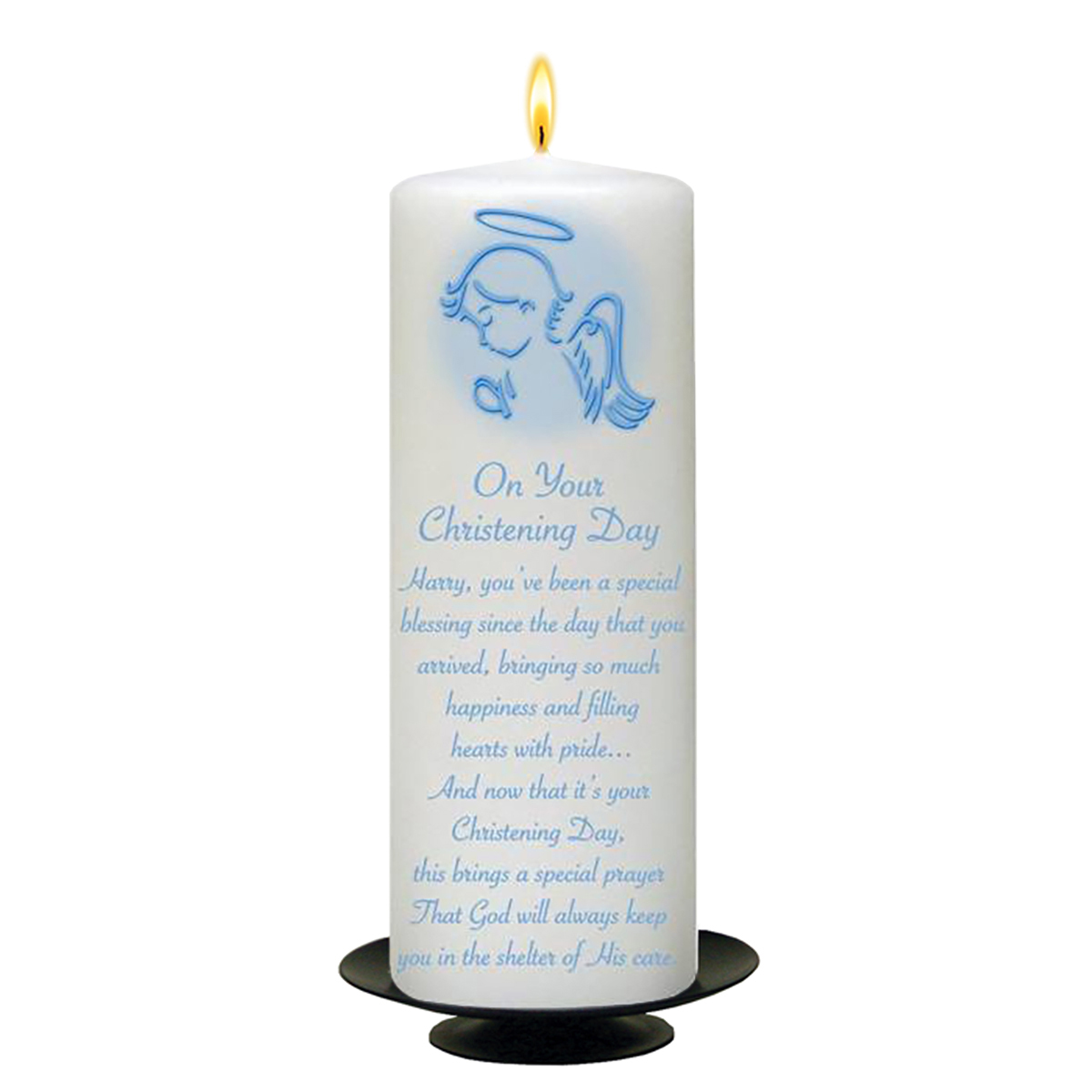Customised Boys Christening Candle - Angel Blue with Photo