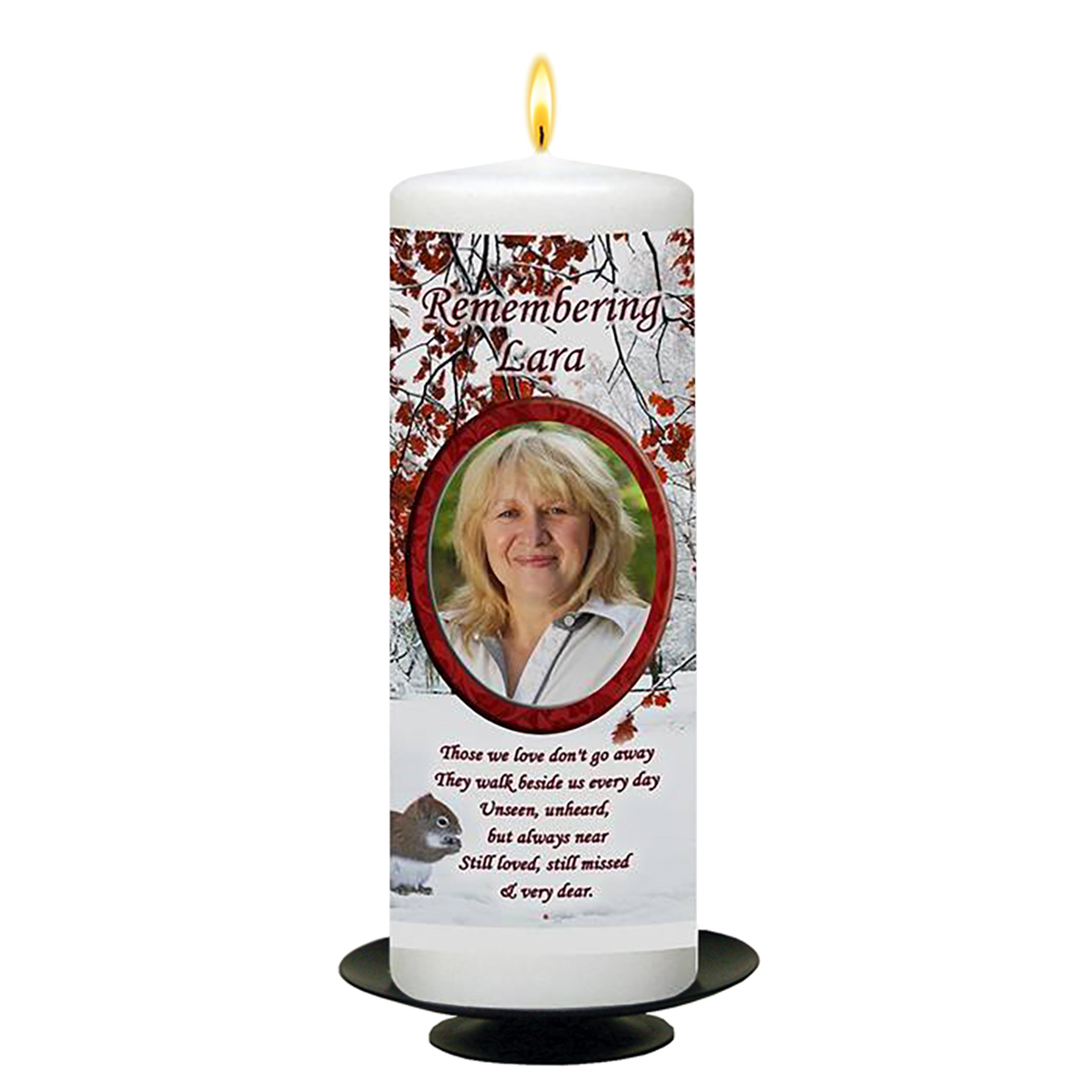 Customised Christmas Remembrance Candle - Snow Trees with Photo
