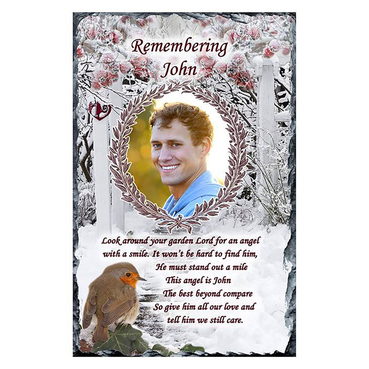 Customised Christmas Remembrance Slate - Snow Garden with Photo