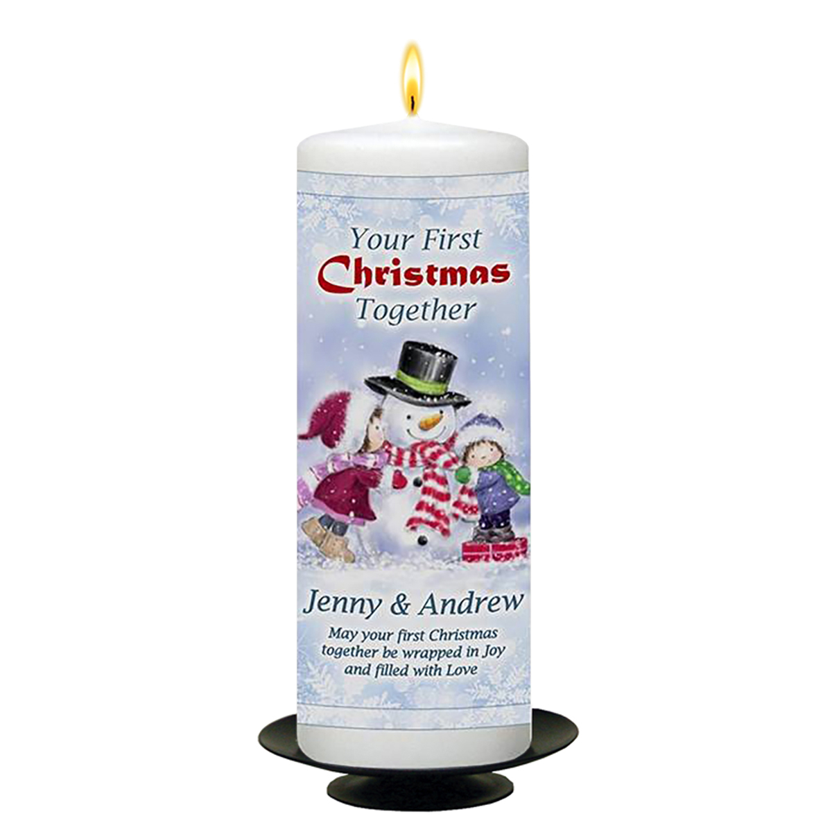 Customised Christmas Candle Gift - Your First Christmas - Snowman Hugs