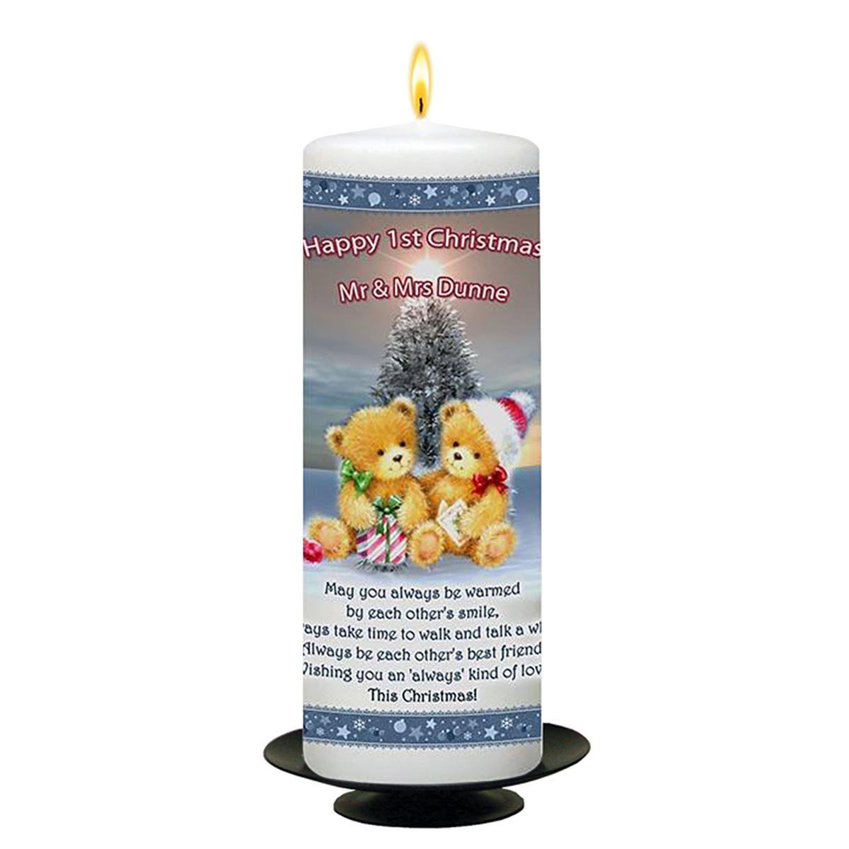 Customised Christmas Candle Gift - Mr & Mrs 1st Xmas - Teddies & Star