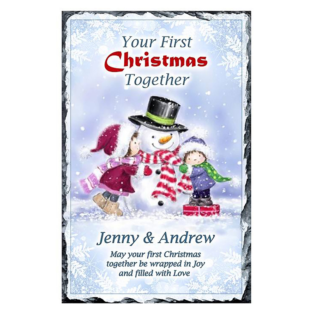 Customised Christmas Slate Gift - Your First Christmas - Snowman Hugs