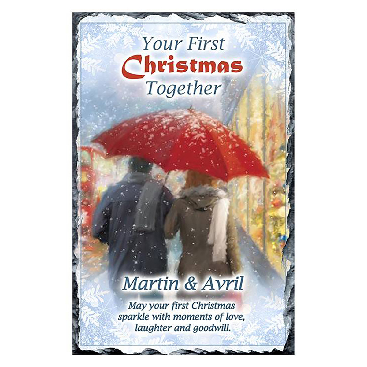 Customised Christmas Slate Gift - Your First Christmas - Couple & Umbrella