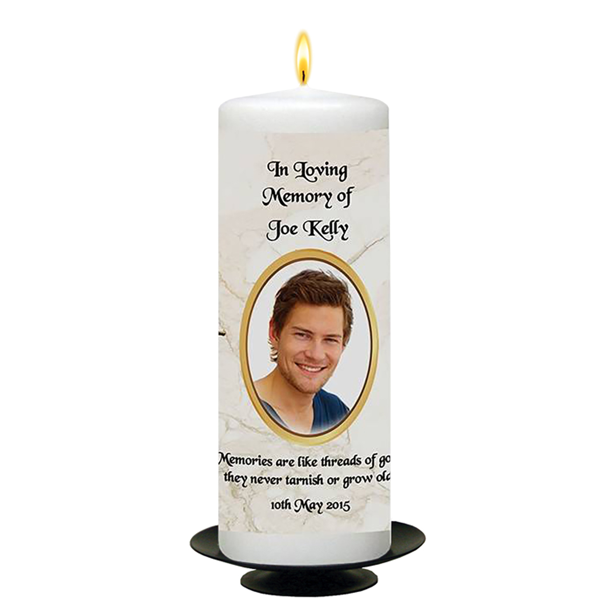 Customised Remembrance Candle - Gold Cross with Photo