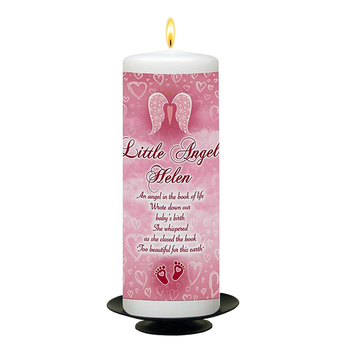 Customised Remembrance Candle - Angel Wings Pink