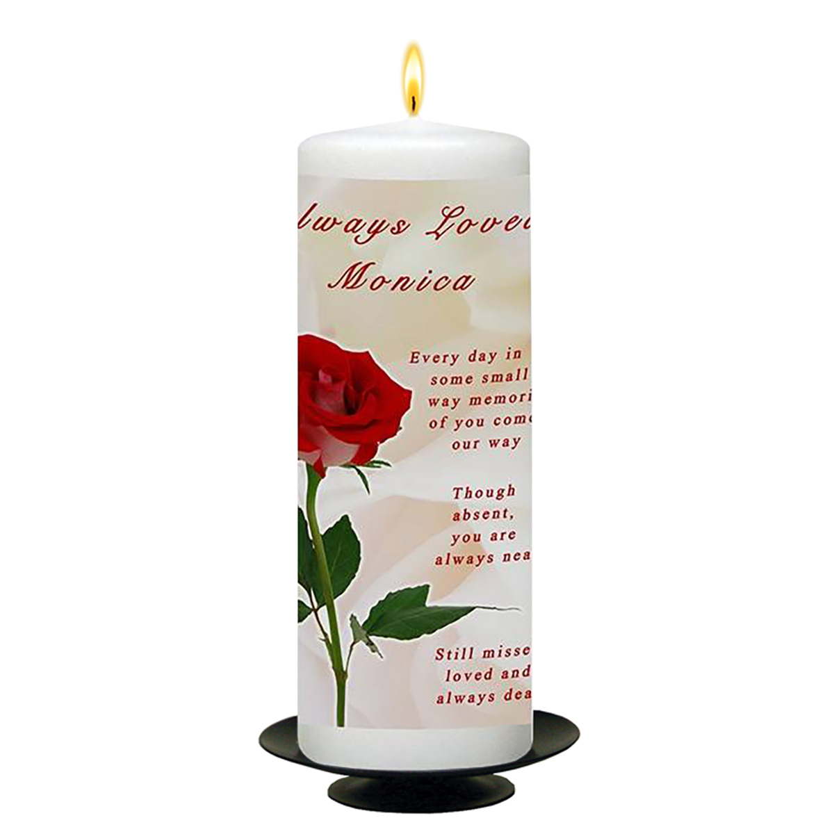 Customised Remembrance Candle - Red Rose Landscape