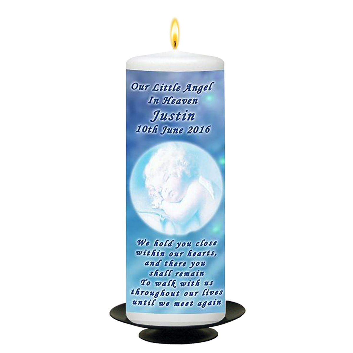 Customised Remembrance Candle - Heavens Angel Blue