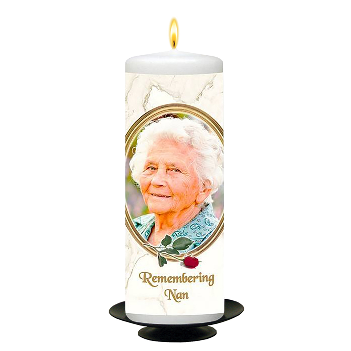 Customised Remembrance Candle - Red Rose & Marble with Photo