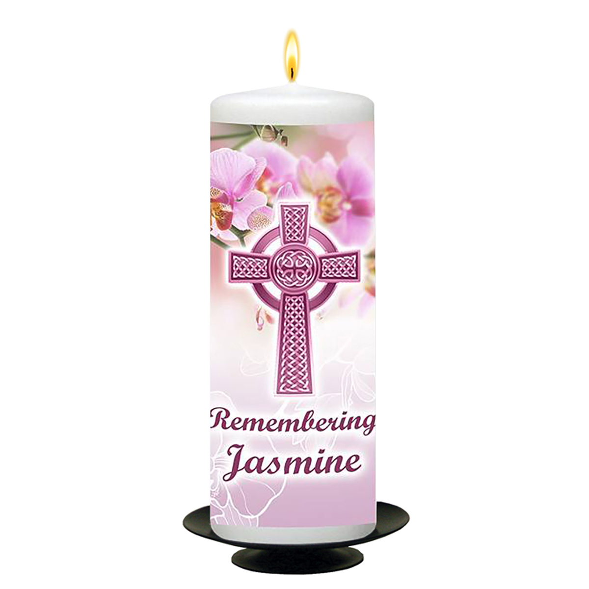 Customised Remembrance Candle - Pink Orchids & Cross