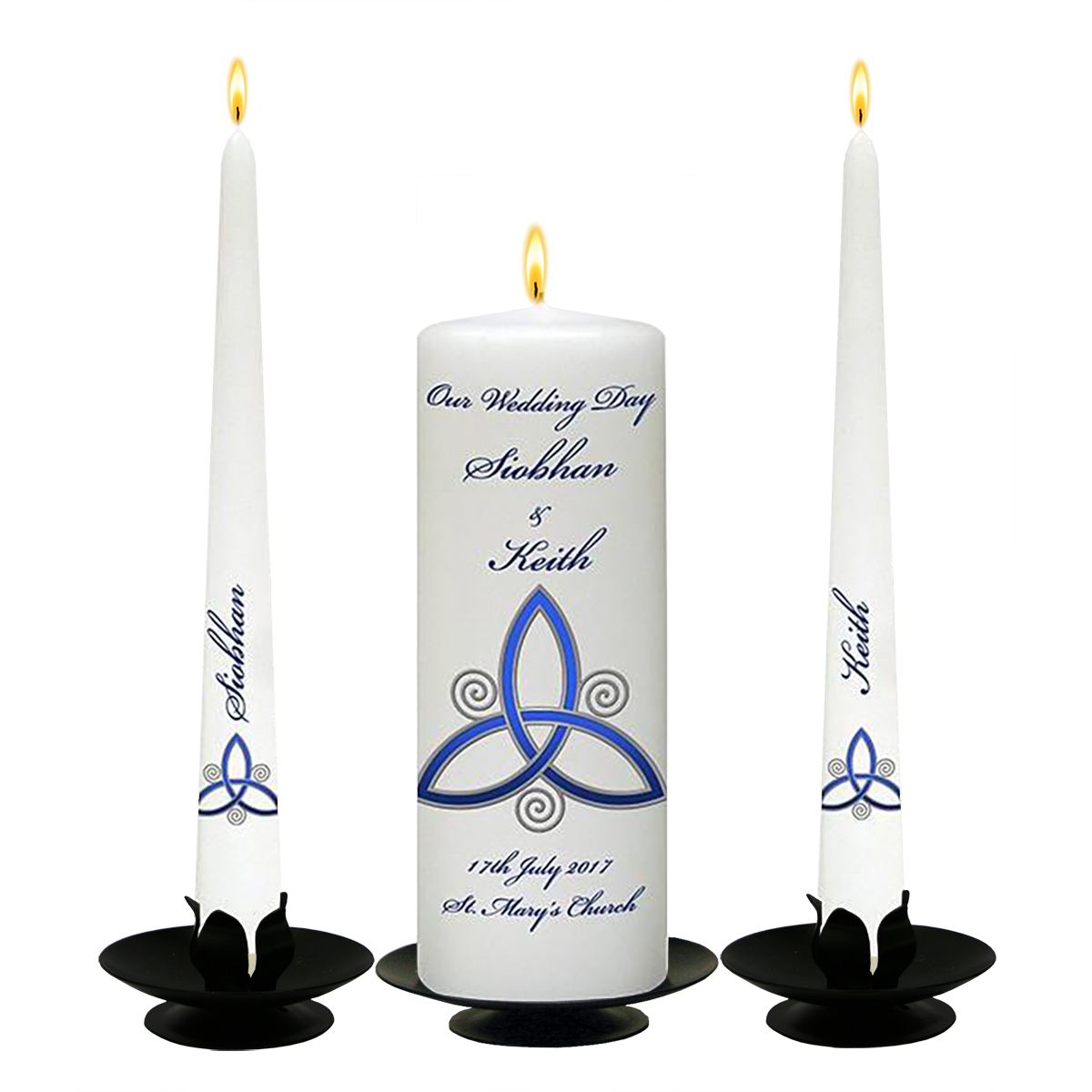 Customised Wedding Candles - Trinity Knot & Swirls Silver