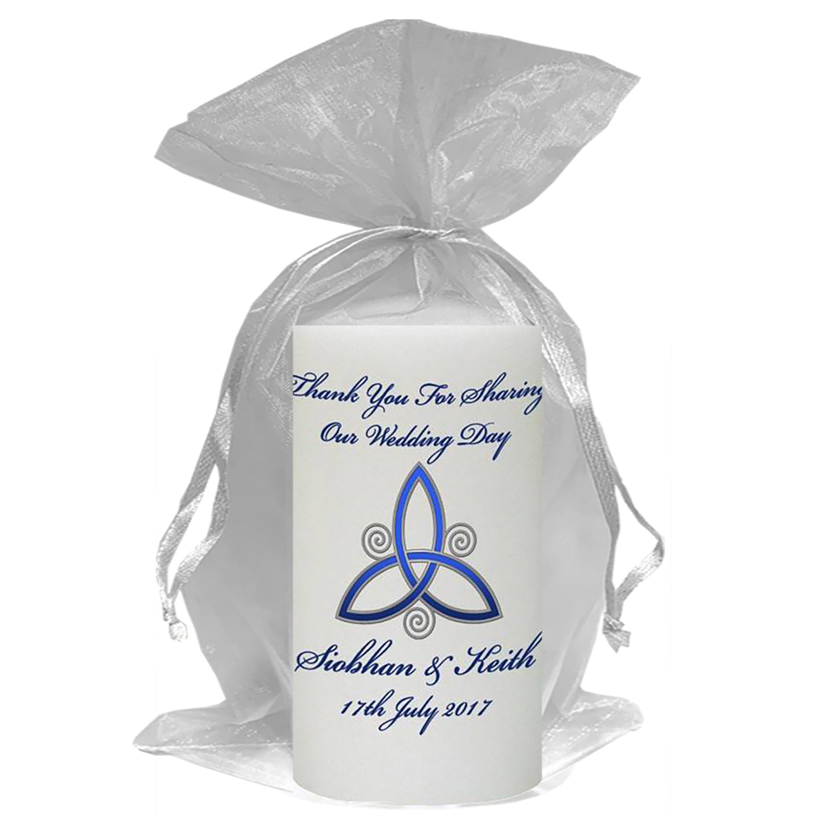 Customised Thank you Wedding Favour - Trinity Knot & Swirls Silver