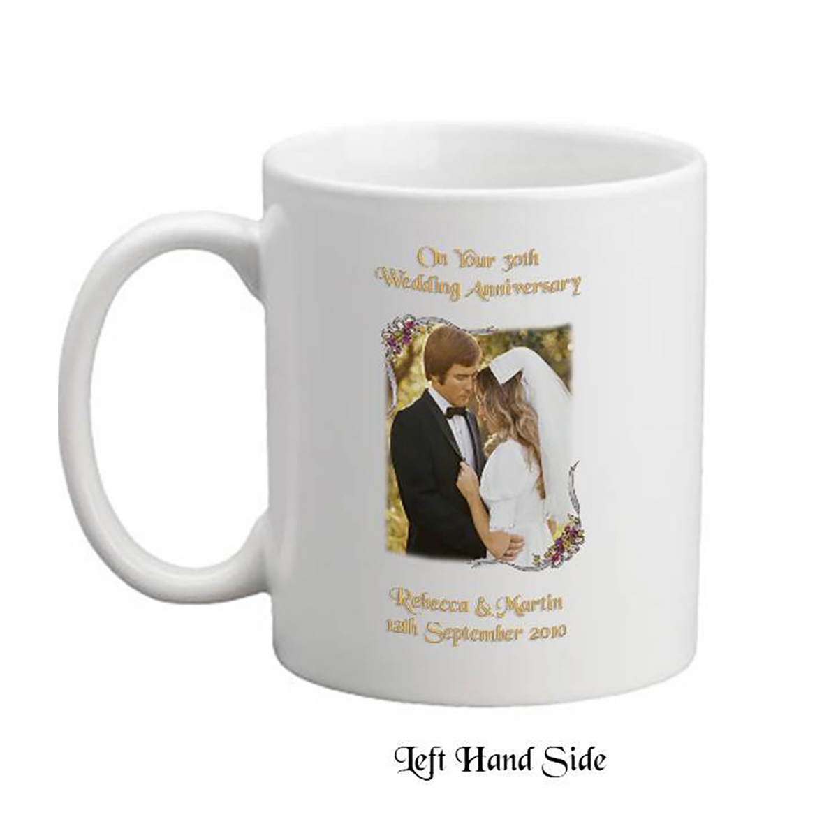 Customised Wedding Anniversary Mug Gift - Pearl (30th) Ribbons with Photo Set of Two Mugs