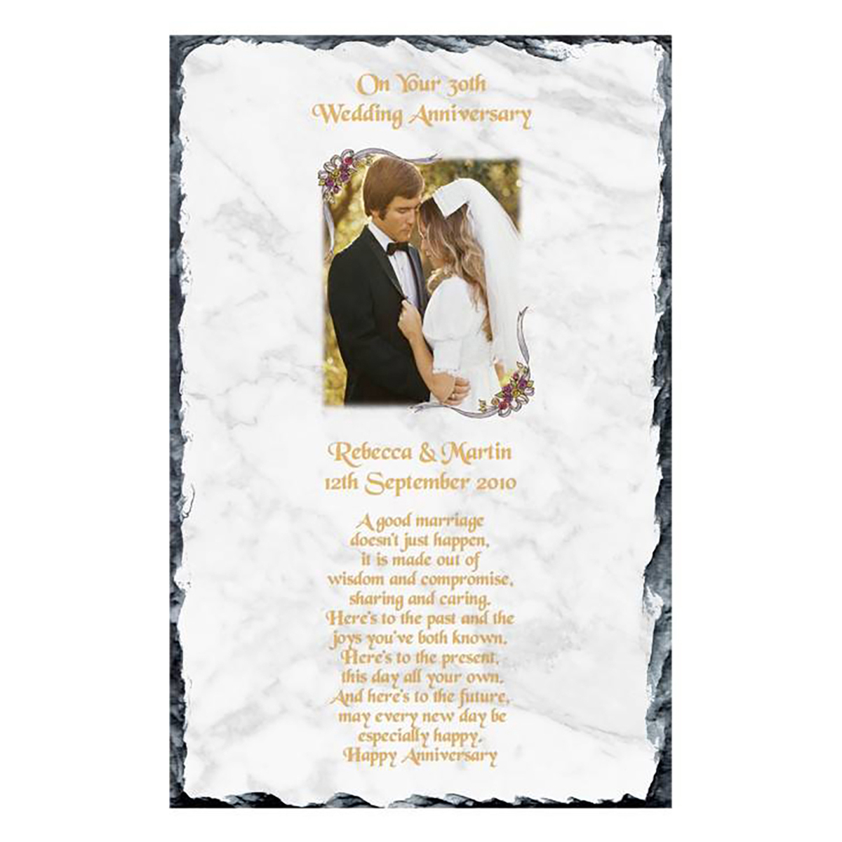 Customised Wedding Anniversary Slate Gift - Ribbons 30th (Pearl) Anniversary with Photo