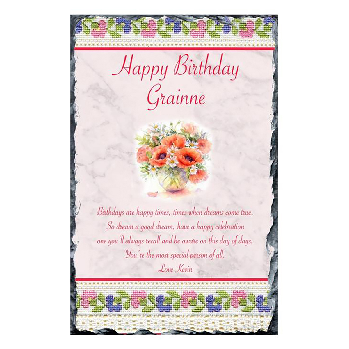 Personalsied Birthday Slate Gift - Lace & Orange Flowers