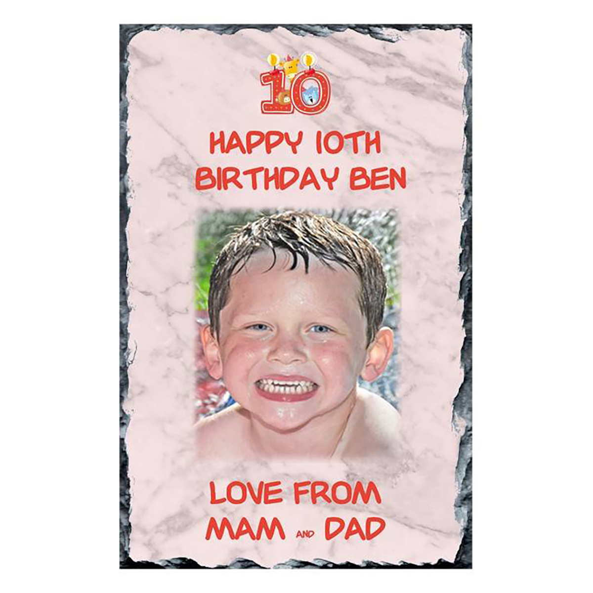 Personalsied Birthday Slate Gift - Age 10 - Birthday Party with Photo Animal