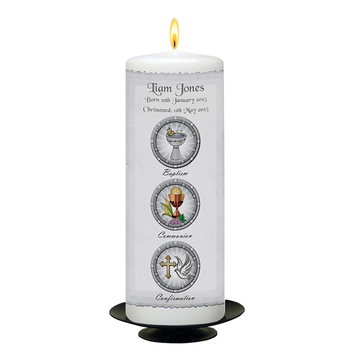 Customised Christening Candle - BCC Silver Parchment